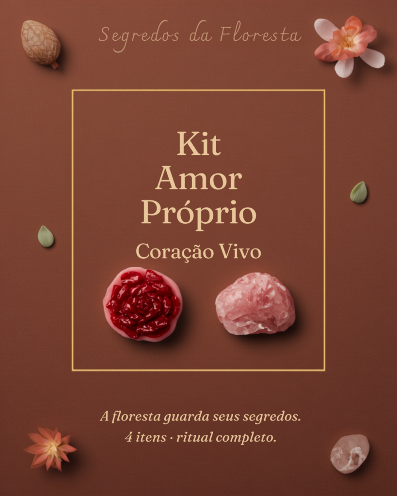 Kit Amor Próprio Coração Vivo - pétalas de rosas, banho de rosas, quartzo rosa e incenso de rosas
